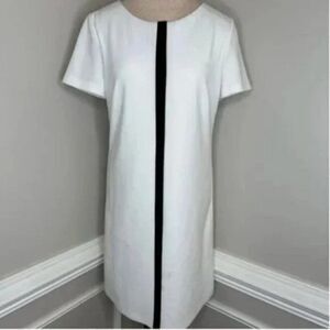 Betsey Johnson White Shift Dress with Black Center Vertical Stripe Size 10